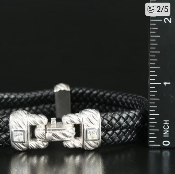 Judith Ripka Elegant Sterling Silver and Black Braide Leather Bracelet - Picture 2 of 6